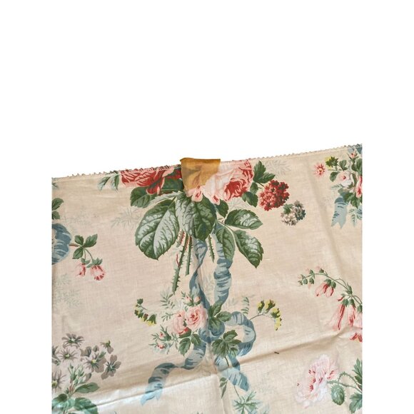 Vintage Ramm Fabric  Sample 35 1/4" x 25"  Pink Roses & Blue Ribbons Cotton Romn - Picture 3 of 6